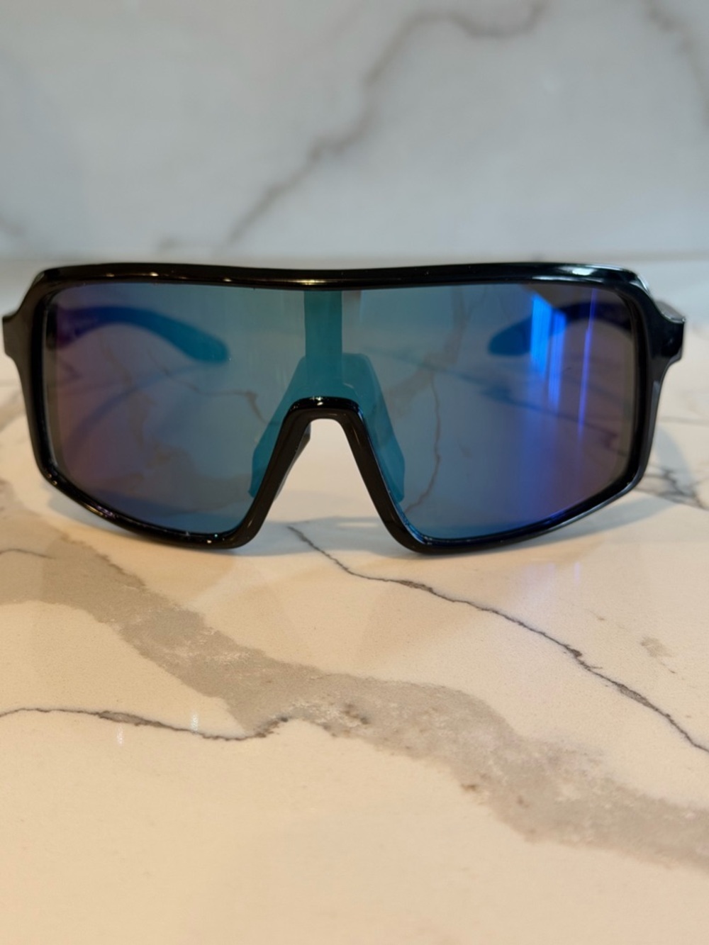 Sport Shield Sunglasses with Blue Mirrored Lens
